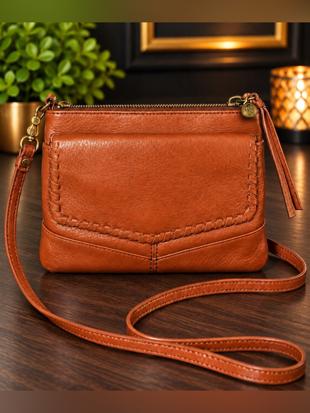 HOBO Genuine Cognac Brown Leather Crossbody/ Wristlet
